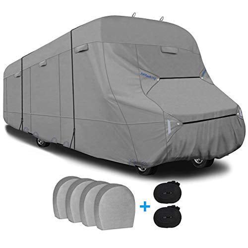 RVMasking 6 Layers Top Heavy Duty Class C RV Cover with 4 Tire Covers 26-29 ft 